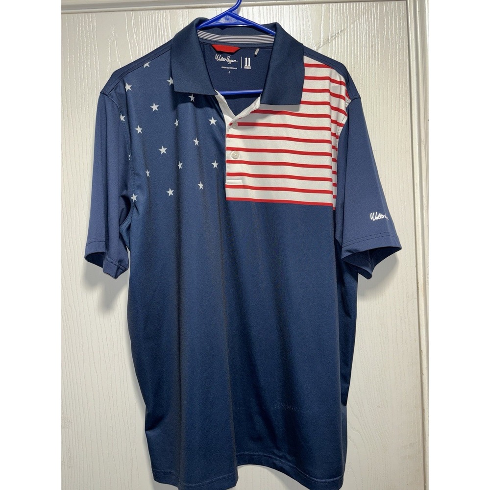 Walter‎ Hagan Shirt Mens L American Flag Short Sleeve Pull Over Golf 4th Of July